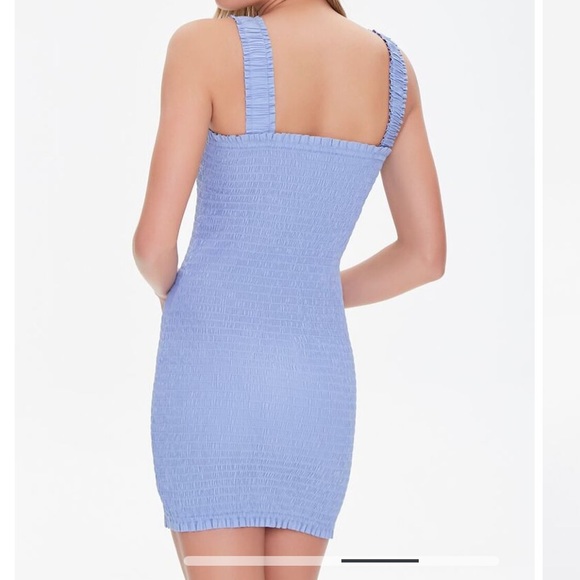 Forever 21 Blue smocked mini dress size Large women’s thick shoulder straps - Picture 5 of 7